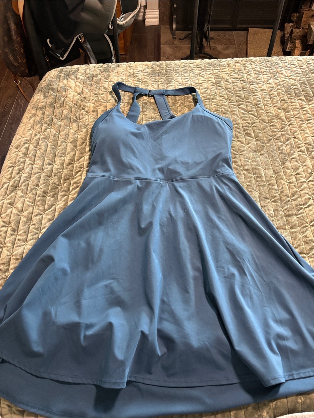HALARA Dusty Blue Backless Fit-and-Flare Dress